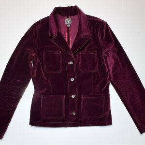 Vintage Lucky Brand Burgundy Velvet Blazer XL Cotton Button Jacket Wine